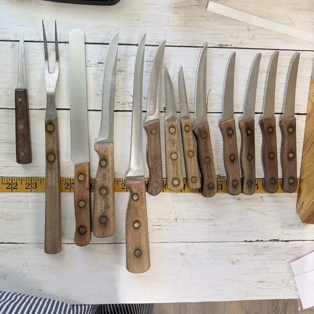 Vintage Chicago Cutlery Kitchen Knife Set of 12 Knives Block W/ Extra